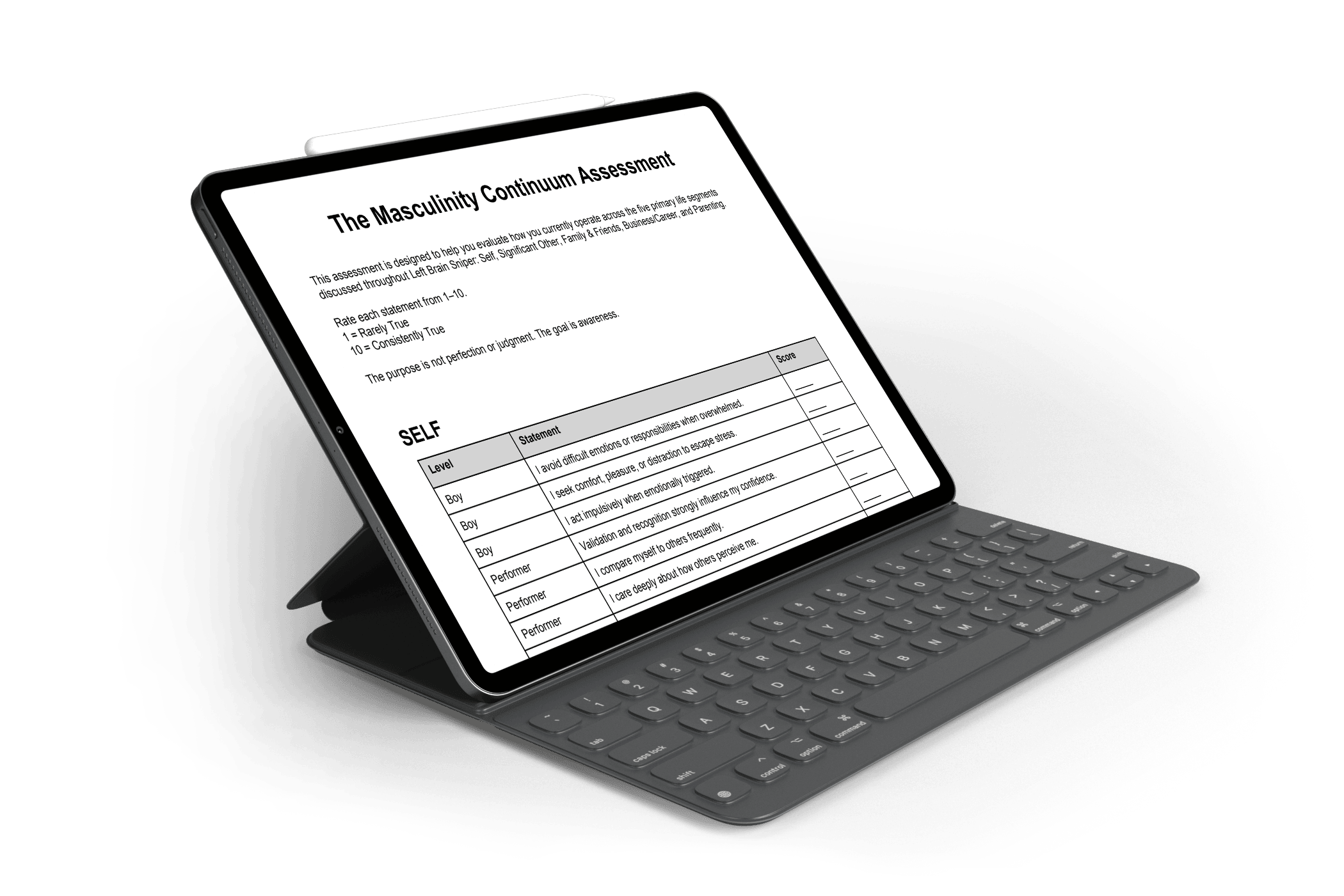 The Seven Levels of Masculinity Assessment iPad Mockup